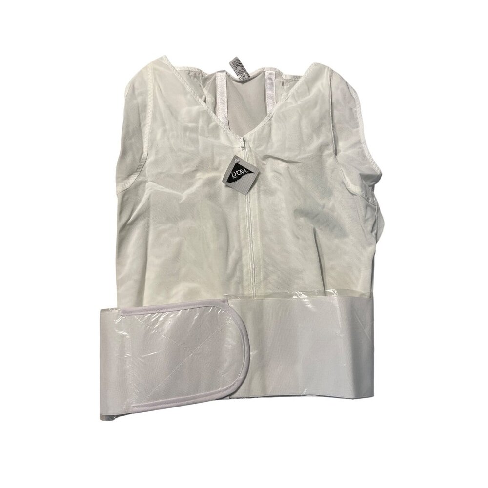 Ardyss Mens Lycra Body Shaper Vest 3XL White Full-Zip Compression Garment